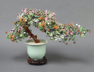 A jade tree contained in a celadon vase 35cm x 54cm x 18cm 