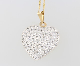 A 9ct yellow gold paste set heart pendant and chain together with a 9ct necklace with baroque pearl 5.3 grams gross 