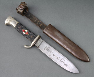 A Third Reich German Hitler Youth knife, the blade marked M7/1938 Robt Klaas Solingen, complete with scabbard  