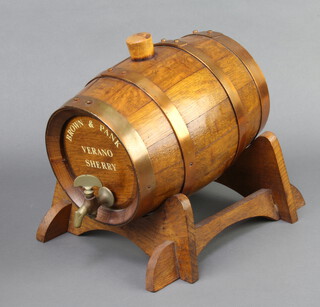 A Brown & Pank Verano coopered oak sherry cask on stand 23cm x 34cm x 23cm 