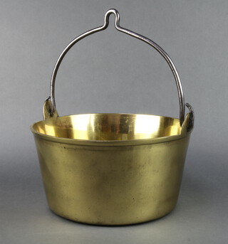 A polished brass preserving pan with steel swing handle 20cm x 34cm 