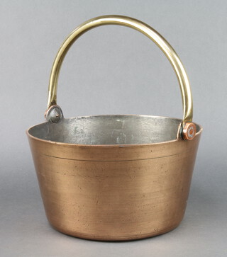 A polished brass preserving pan with swing handle 60cm x 28cm
