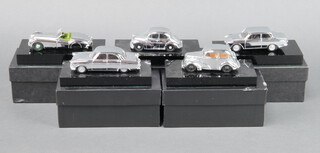 A collection of 5 boxed Corgi Connoisseur 1:43 chrome scale models (5 cars in total) to include the Ford Popular, Ford Zephyr, Morris Minor, Ford Cortina and a Jaguar XK120 Open Top