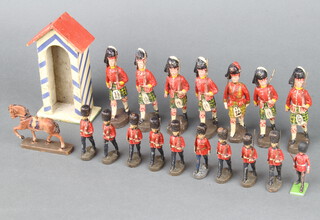 A collection of Elastolin figures of highlanders and guardsman 