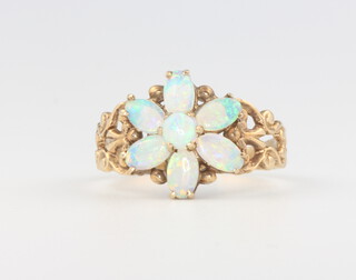 A 9ct yellow gold opal cluster ring, 2.2 grams, size M 