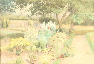 Ida F Carnegie, watercolour signed, a country house with walled garden 18cm x 25cm 