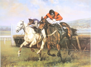Graham Isom, print, "1984 Cheltenham Champion Hurdle" signed in pencil by the artist and Jonjo O'Neill no.67 of 500, 55cm x 70cm  