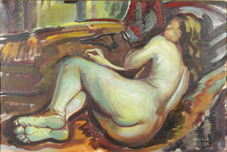 Walter 1955, oil on canvas, study of a naked reclining lady 52cm x 77cm  