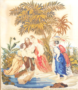A Victorian woolwork tapestry "The finding of Moses" embroidered by Eleanor Glover July 8th 1852 97cm x 84cm 
