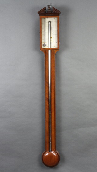 P Barbon & Co Edinburgh, an 18th Century mercury stick barometer with rectangular silvered dial contained in a mahogany case with broken pediment 86cm h x 12cm w x 6cm d 