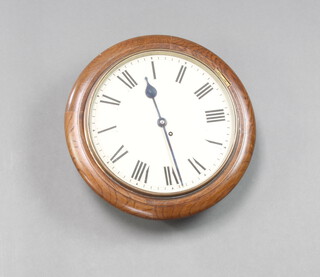A Continental 8 day wall clock with 30cm dial, Roman numerals, contained in an oak case 41cm x 13cm   