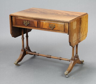 A Georgian style bleached mahogany miniature sofa table fitted 2 frieze drawers, raised on turned supports 52cm h x 62cm w x 40cm d 