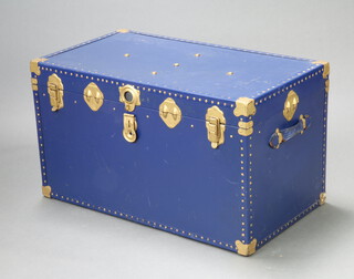 A blue painted cabin trunk 52cm h x 92cm w x 52cm d 