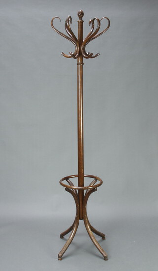 A Thonet style bentwood hat and coat stand 190cm h x 35cm  (crack to the stick stand rim) 
