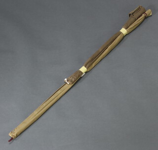 A vintage Milbro Phenix fly fishing rod and a 3 piece split cane 9' rod contained in a cloth bag 