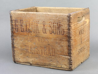 A 19th/20th Century wooden crate/bottle holder for C G Cook & Sons Breweries Halstead 31cm h x 41cm w x 30cm d (signs of old but treated worm) 
