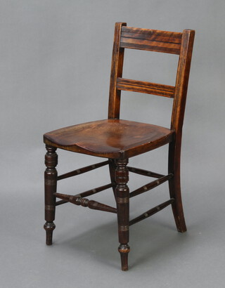A 19th Century mahogany bar back chair with solid seat raised on turned supports 83cm h x 40cm w x 38cm d (seat 29cm x 30cm) 