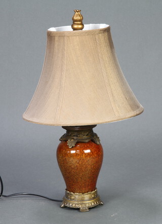An Oriental style brown glazed and gilt mounted table lamp in the form of an urn 23cm x 10cm 