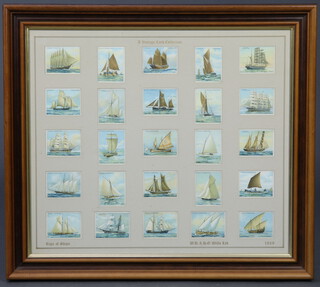 A set of 25 H W & H O Wills cigarette cards, Rigs of Ships, framed 49cm x 57cm together with a set of 25 John Player ditto Old Naval Prints mounted but unframed 41cm x 47cm  