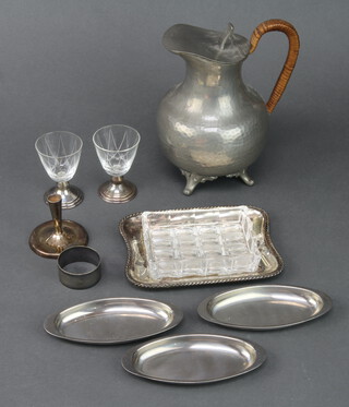 A Knighthood planished pewter hot water jug and other curios 
