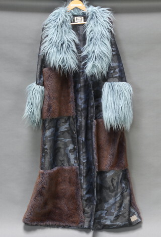 Mo Style, a lady's 1960's blue and brown simulated fur coat, size 12 