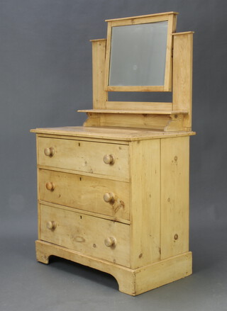 A Victorian pine dressing chest with mirror above 3 drawers with tore handles 145cm h x 88cm w x 49cm d (splits to top) 