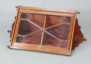 A 19th Century inlaid mahogany hanging corner cabinet fitted a shelf, enclosed by astragal glazed panelled doors 102cm h x 54cm w x 37cm d 