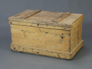 A 19th Century pine trunk with hinged lid 42cm h x 79cm w x 46cm d (split to top) 