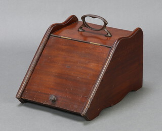 An Edwardian Art Nouveau walnut coal box with hinged lid 27cm h x 35cm w x 43cm d (shovel and line missing) 