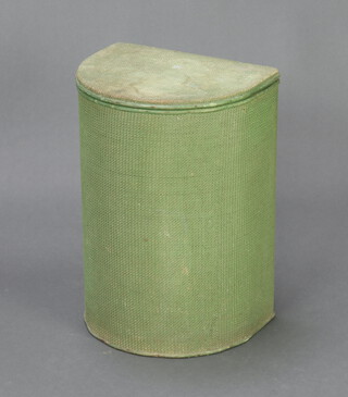 A green painted Loom D shaped linen basket 52cm h x 36cm w x 30cm d 