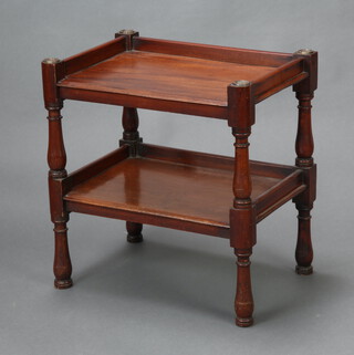 A Victorian rectangular mahogany 2 tier what-not raised on turned and block supports 59cm h x 56cm w x 40cm d 
