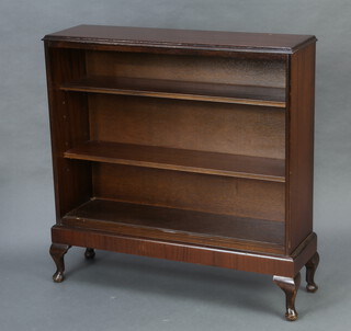A rectangular mahogany bookcase fitted shelves, raised on cabriole supports 92cm h x 91cm w x 27cm d 
