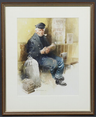 Mike Western, watercolour signed, study of a seated fisherman "Shore Leave" 30cm x 24cm 