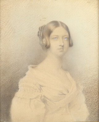 Victorian miniature print, portrait of a young Queen Victoria 13cm x 11cm (picture is faded) 
