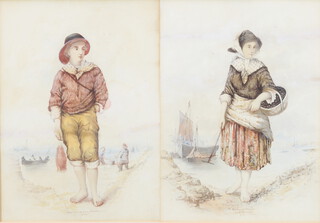 H J Anderson, a pair of 19th Century watercolour drawings, study of fisherfolk 38cm x 27cm (some foxing) 