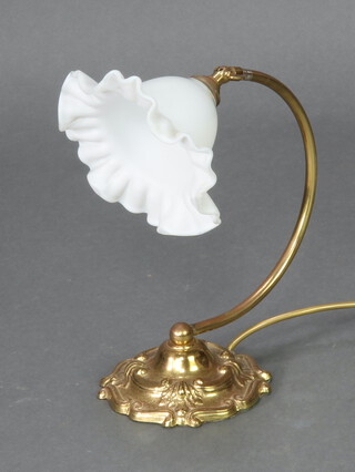 A Victorian style table lamp with opaque glass shade and gilt metal stand 30cm h x  15cm w