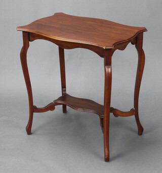 An Edwardian shaped mahogany 2 tier occasional table, raised on cabriole supports 70cm h x 68cm w x 45cm d 