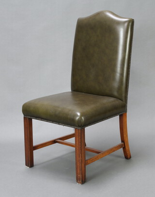 A Georgian style mahogany side chair upholstered in green leather material 102cm h x 52cm w x 50cm d inside seat 34cm x 34cm