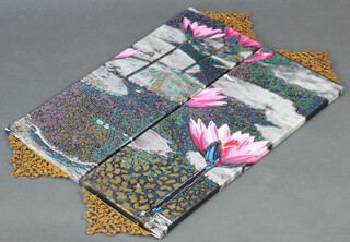 A pair, 20th Century impressionist oil on canvas "Lilies" with gilt metal mounts 64cm x 25cm