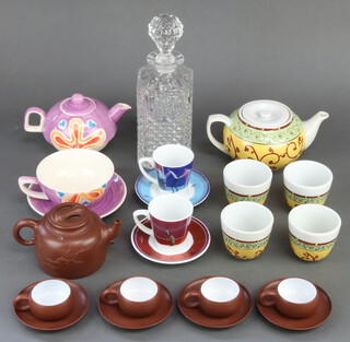 A modern Chinese tanware teapot, 4 cups and 4 saucers, a ditto tea pot and 4 cups, minor table china