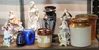 A Spanish porcelain lady 29cm, seven other figures, a pair of vases and minor china