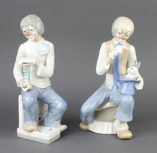 Two Continental porcelain figures of clowns 25cm 
