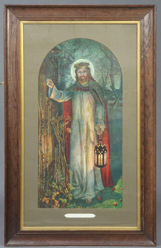 After Holman Hunt, "A Light of the World" contained in an oak frame 64cm x 31cm