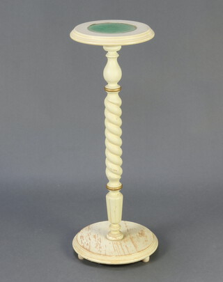 A white painted mahogany torchere raised on spiral turned column 78cm h x 26cm diam. 