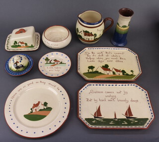 A motto ware jug 14cm, a ditto plate and a quantity of motto ware