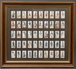 A set of 50 Wills cigarette cards, History of Naval Uniform, framed 49cm x 57cm, with certificate to reverse 