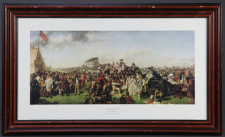 Richard Ansdell, engravings 19th Century, a scene at Wiseland, figures before a bull 49cm x 66cm together with a print "Derby Day 1858" (reproduction) 27cm x 60cm