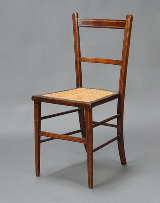 An Edwardian inlaid mahogany ladder back bedroom chair with woven rush seat 83cm h x 37cm w x 35cm d (seat 26cm x 24cm) 