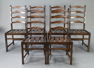 A set of 6 Ercol dark elm ladder back dining chairs with slatted seats, raised on square supports 99cm h x 45cm w (seat 32cm x 30cm)  