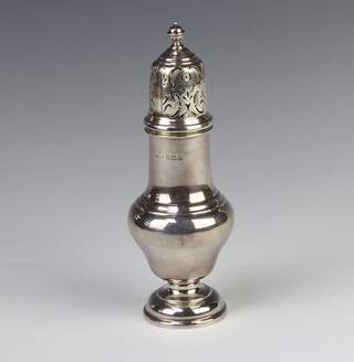 A silver Queen Anne style baluster sugar shaker Birmingham 1928, 17cm, 114 grams 